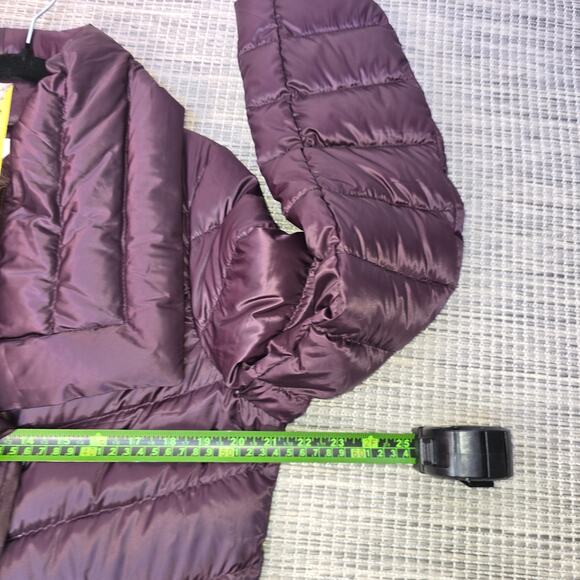 T Tahari Puffer Coat Womens Large Deep Purple Down Filled Quilted Asymmetrical - Picture 11 of 15